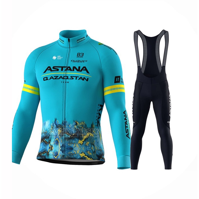 2024 Cycling Jersey Astana Light Blue Long Sleeve And Bib Short